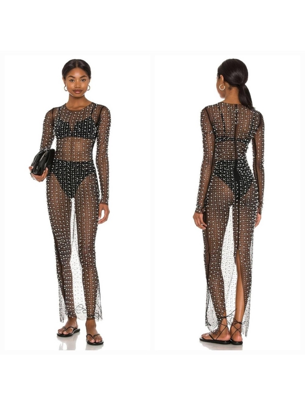 Beach Bunny Black Sheer Embellished Maxi Dress